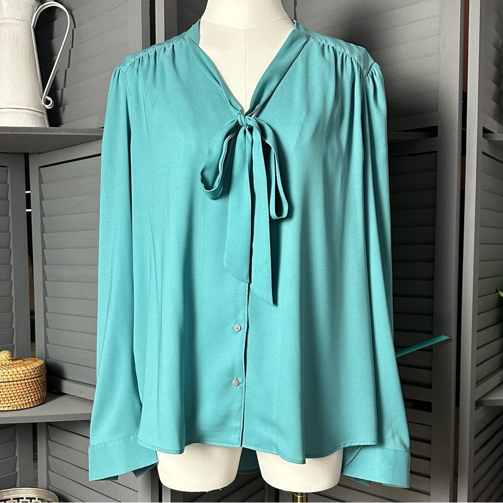 Ann Taylor Teal Tie-Neck Blouse